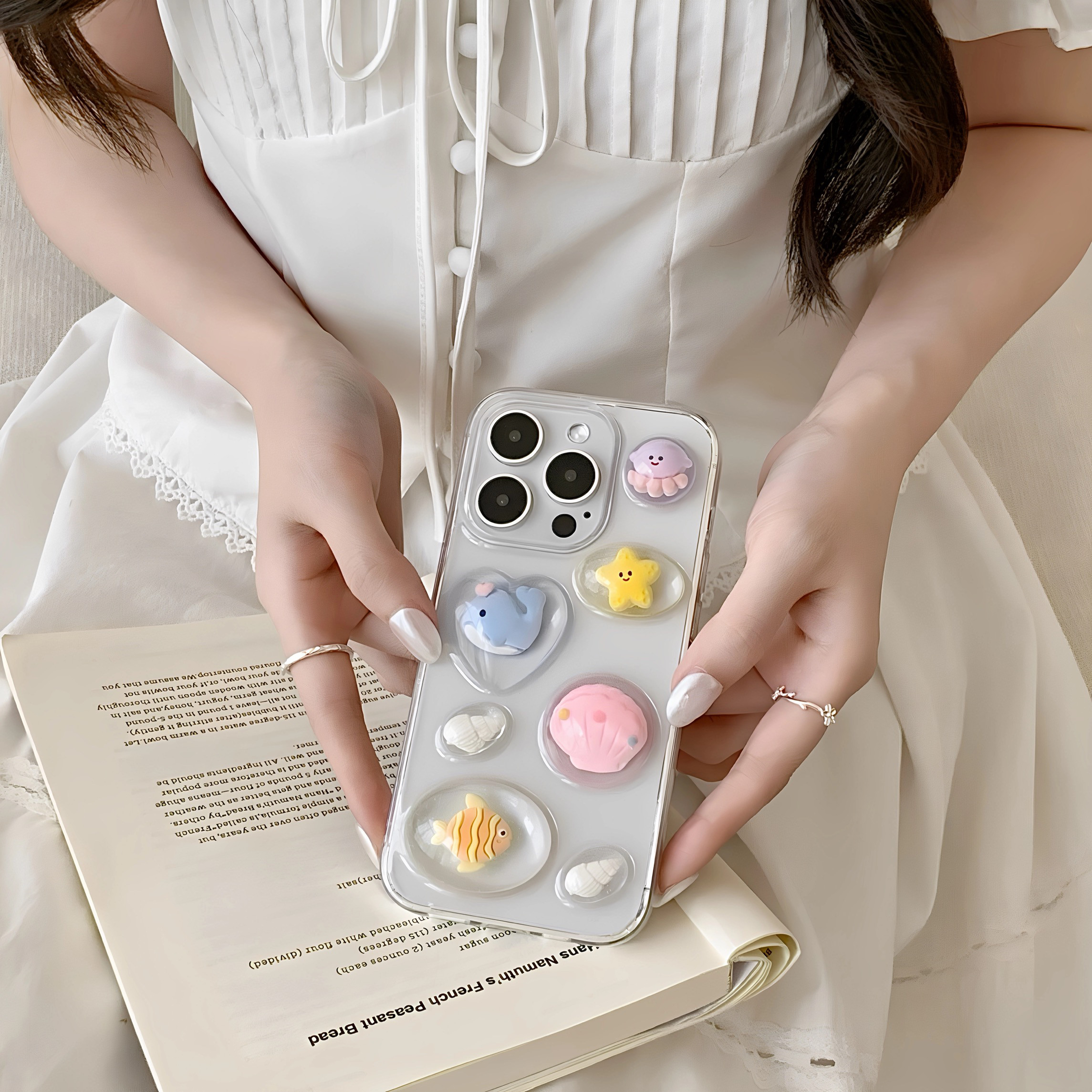 海洋风小鱼贝壳适用小米15手机壳14 13 12 11青春版10pro立体新款滴胶cc9小众civ4pro 3 1s透明保护套