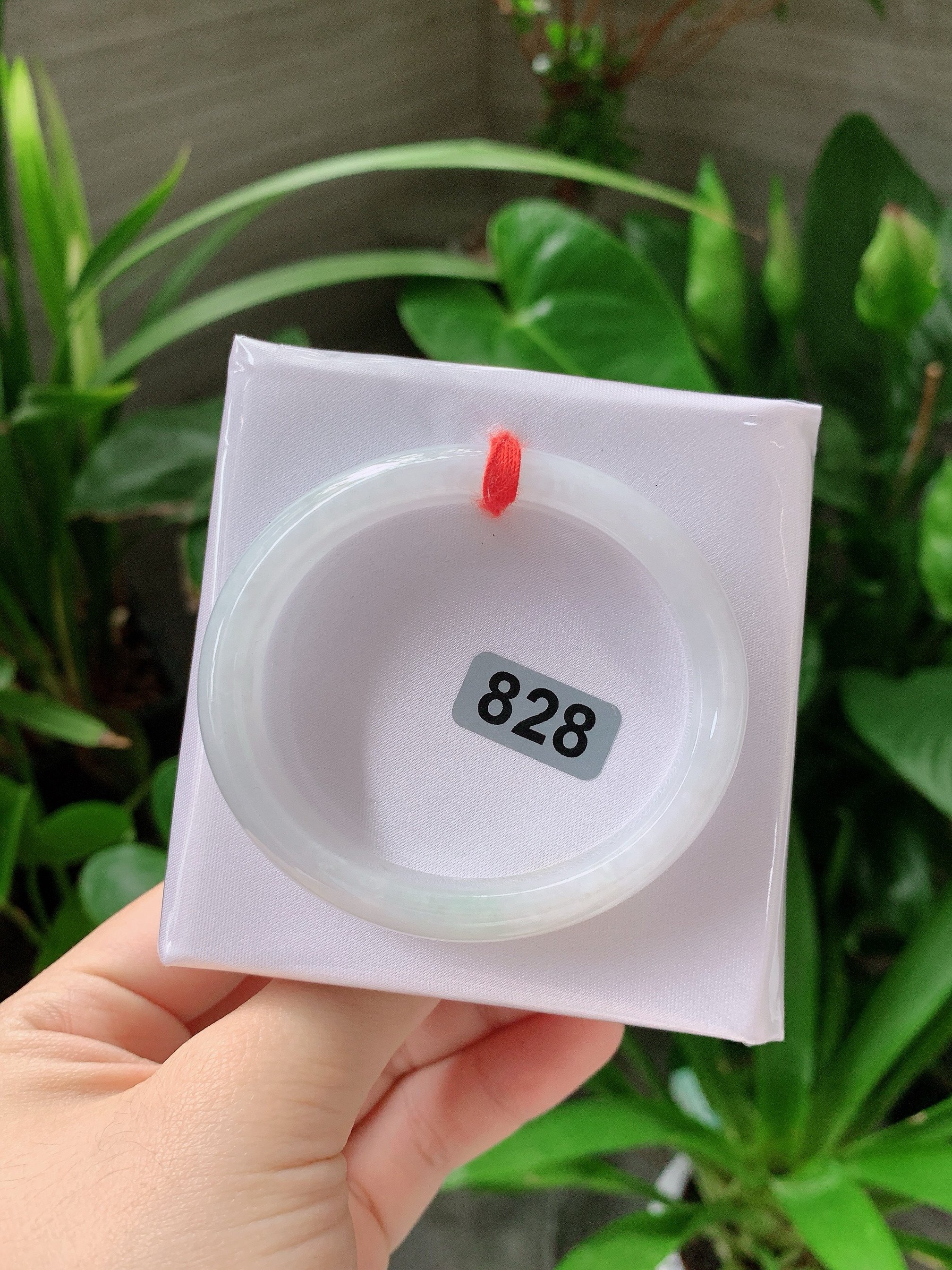 A货手镯53圈口冰糯种飘绿花贵妃手镯种老肉细女款带证书