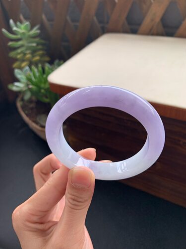 56圈口冰种紫罗兰翡翠手镯冰透水润颜色均匀女款