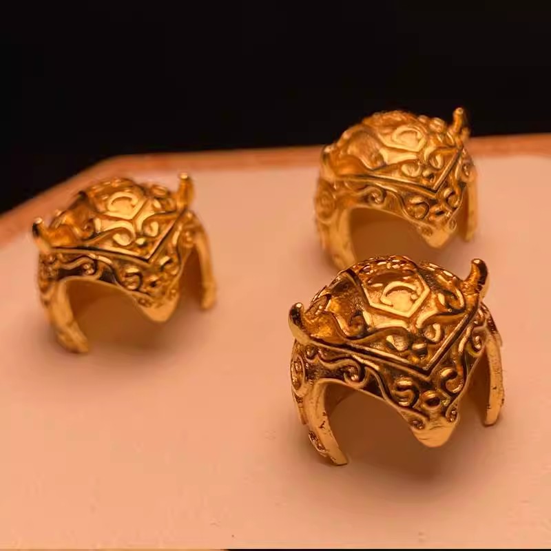 斯巴达战魂骷髅头盔铠甲文玩配意大利8k金工艺饰配珠顶珠腰珠配件