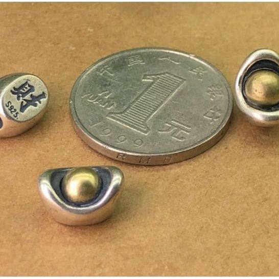 精工藏式镶黄铜元宝招财进宝大孔配件编织手绳项链DIY复古银配件