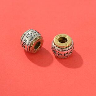 925纯银六字真言梵文桶珠子大孔径6mm隔珠15mm手工串编绳手链佛珠