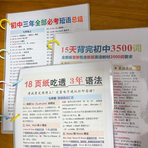 初中英语中考词汇语法塑封卡片
