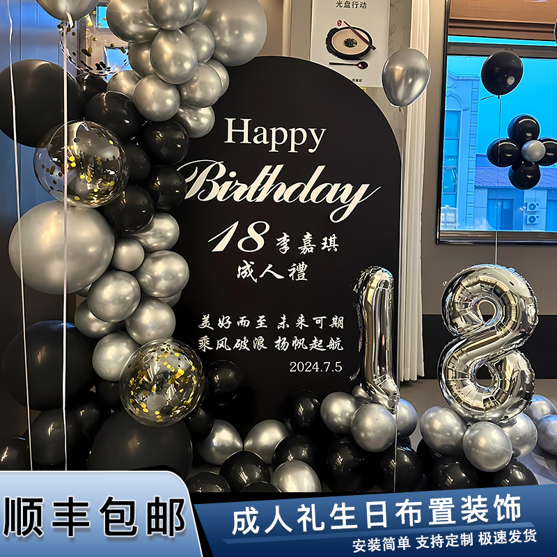 18岁成人礼生日装饰场景布置男孩酒店家里升学宴氛围派对KT板背景