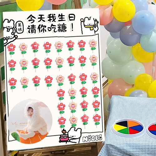 请你吃糖kt板生日迎宾牌宝宝周岁