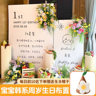 周岁生日布置家庭版韩系百天装饰背景男女孩宝宝抓周场景定制kt板