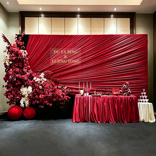 订婚宴全套摆件布置装饰套餐定亲结婚红布幔场景背景墙定制kt展板