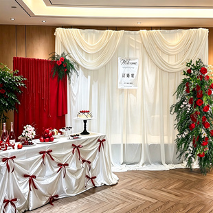 韩系订婚布置装饰摆件全套女方家里布置布幔婚礼迎宾区大气背景墙