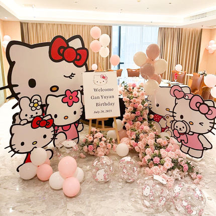 hellokitty生日场景布置装饰小公主儿童女孩18岁气球派对kt板背景