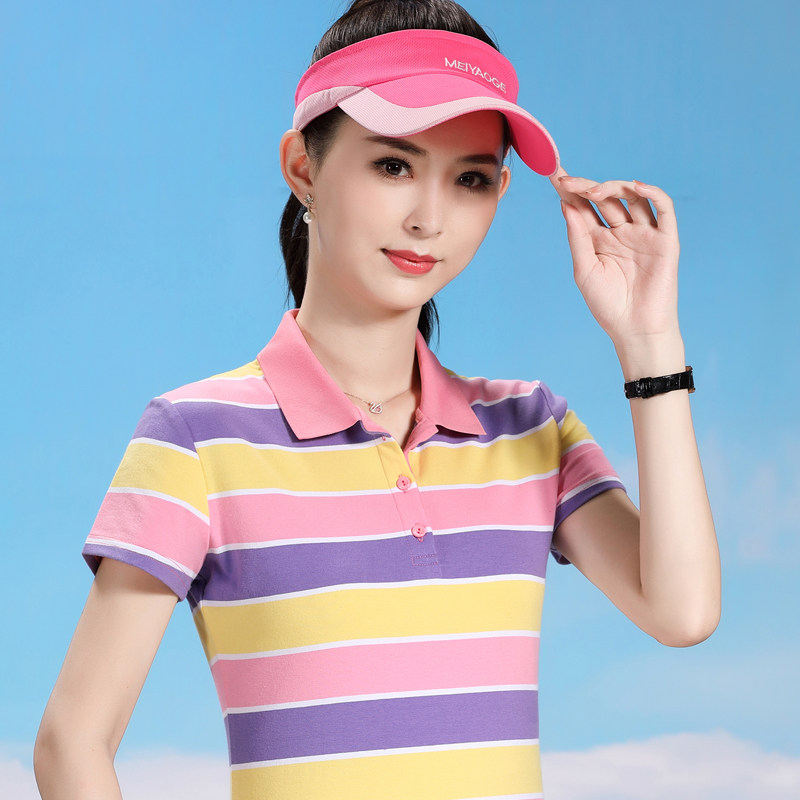 polo衫翻领女宽松条纹短袖t恤夏装 2021新款百搭带领体恤大码女装