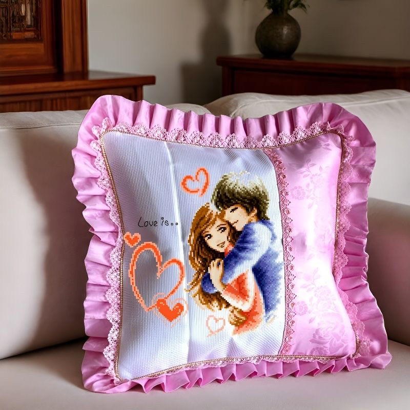 印图十字绣套件花边情侣抱枕套件新款卡通人物男孩女孩自己手工绣