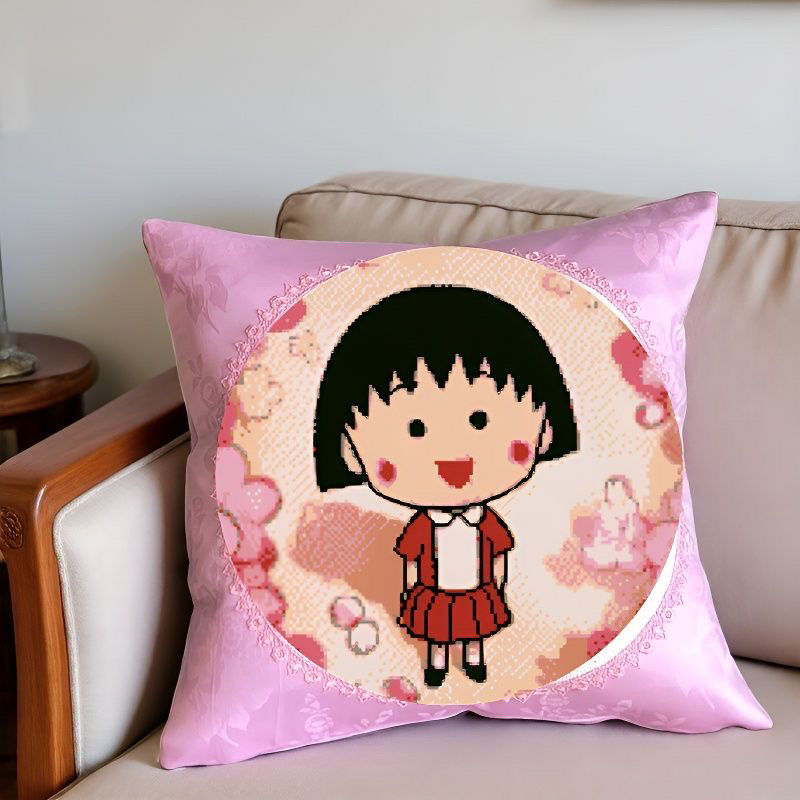 印图十字绣车抱枕套自己手工刺绣卡通人物小丸子圆形图案皇家绣艺