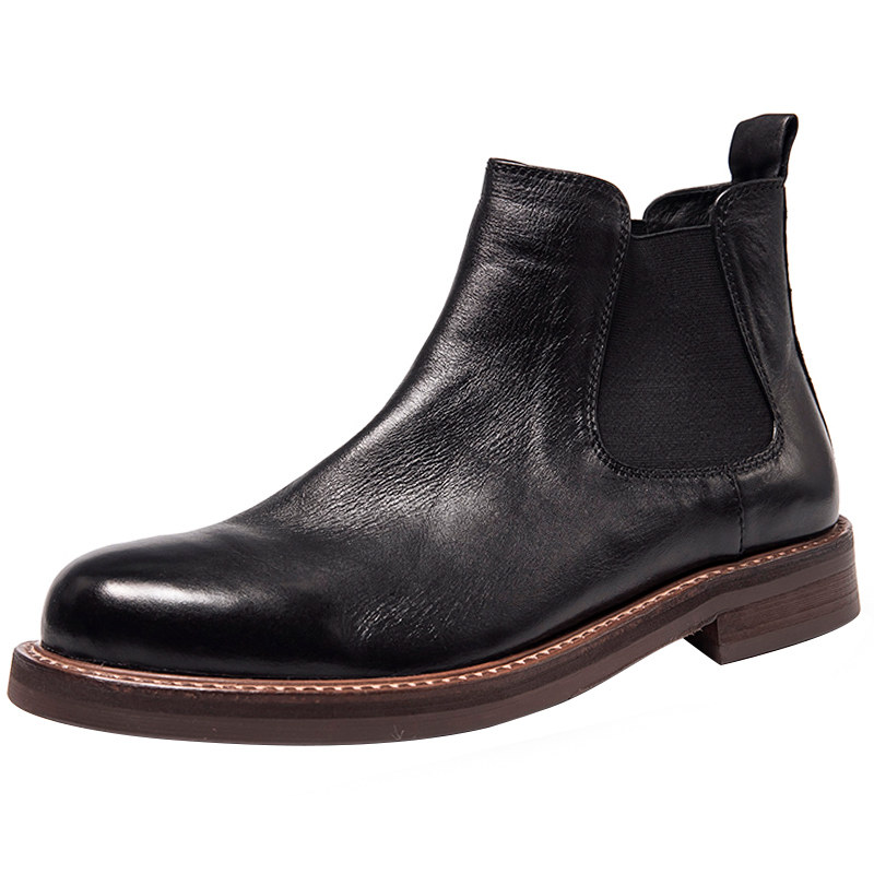 CHELSEA BOOTS MENS HIGH-TOP GENUINE LEATHER WINTER NEW BRITISH STYLE LEATHER BOOTS MID-TOP FASHION TREND SOFT LEATHER MARTIN BOOTS MEN