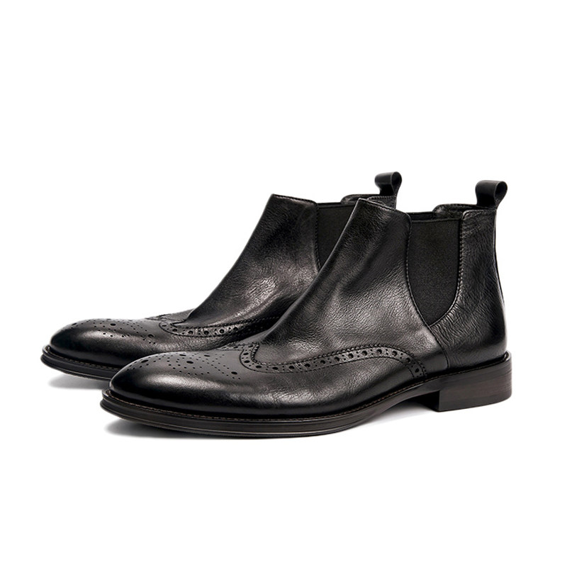 WINTER FLEECE SLEEVE LEATHER BOOTS MENS GENUINE LEATHER CHELSEA BOOTS MENS ANKLE BOOTS MID-TOP ENGLAND BULLOCK VERSATILE MARTIN