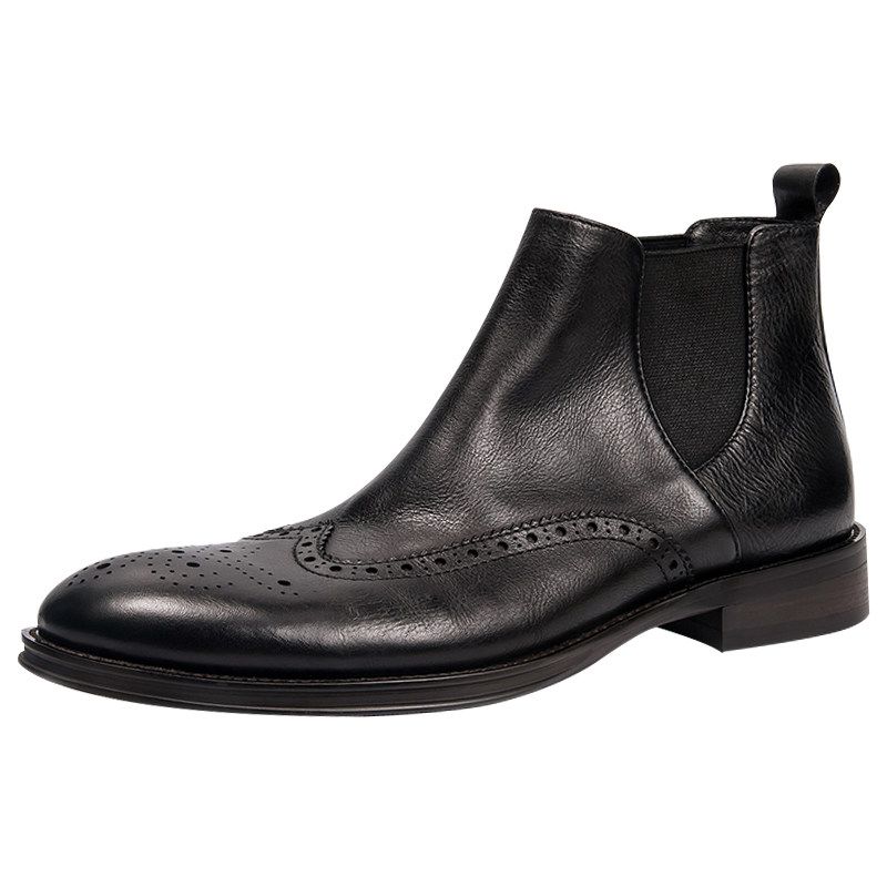 WINTER FLEECE SLEEVE LEATHER BOOTS MENS GENUINE LEATHER CHELSEA BOOTS MENS ANKLE BOOTS MID-TOP ENGLAND BULLOCK VERSATILE MARTIN