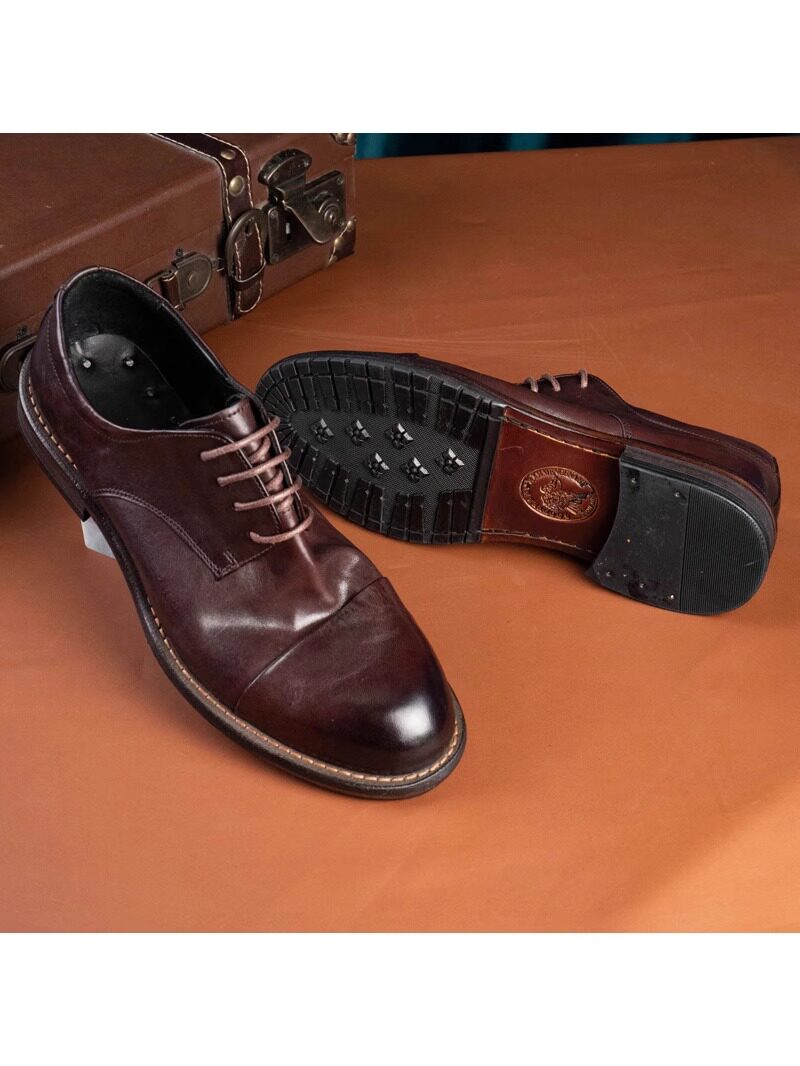 BRITISH LEATHER RETRO SOFT LEATHER HORSESKIN CASUAL SHOES THREE-JOINT ROUND TOE BUSINESS FORMAL LEATHER SHOES MENS WEDDING SHOES DERBY SHOES