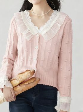 法式温柔针织衫510028-2长袖上衣秋冬高级新款开衫毛衣