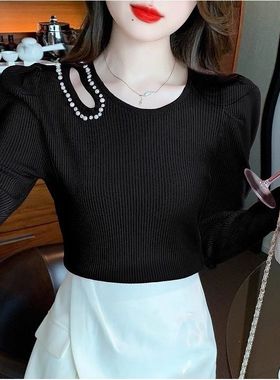 泡泡打底新款512132-1设计秋冬外穿镂空洋气钉珠毛衣针织衫