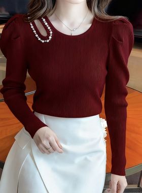 泡泡打底重工512132-2新款秋冬镂空钉珠设计毛衣显瘦修身针织上衣