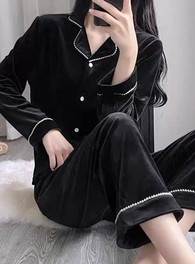 法兰绒睡衣冬季511101高级新款加厚保暖金丝绒家居服套装