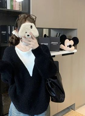 秋冬毛衣假两件512151-2针织针织衫上衣新款宽松慵懒2025韩系