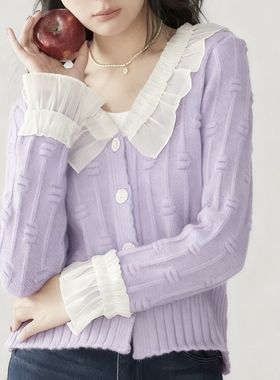 香风针织衫长袖510028-3上衣法式设计外套新款开衫毛衣