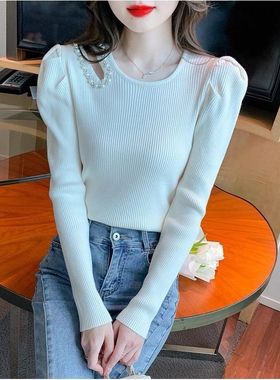 泡泡打底新款512132-3秋冬镂空钉珠设计毛衣针织衫修身长袖上衣