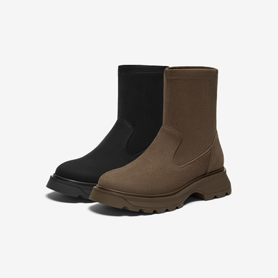 Bata弹力瘦瘦靴女2024冬季新款通勤百搭粗跟短筒靴68810DZ4