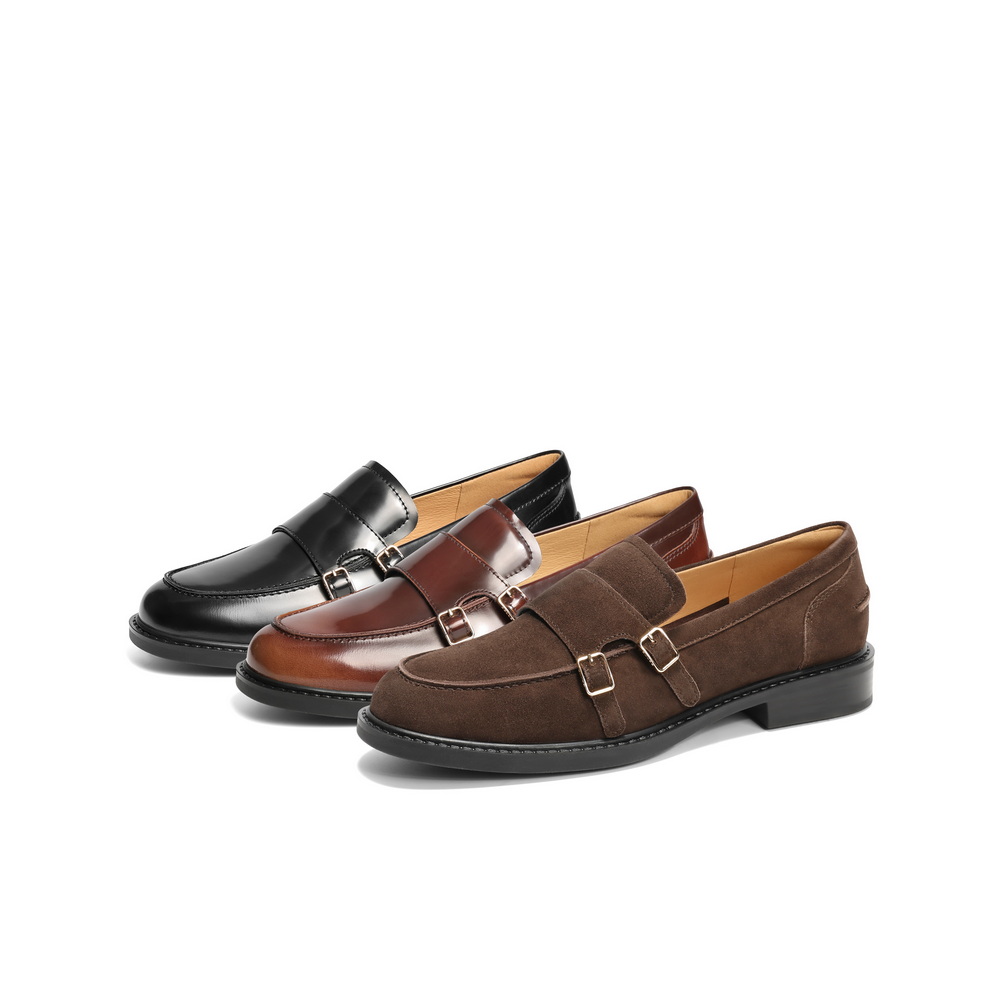 百丽乐福鞋女25春季新款真皮深口布洛克小皮鞋孟克鞋子3Q127AA5