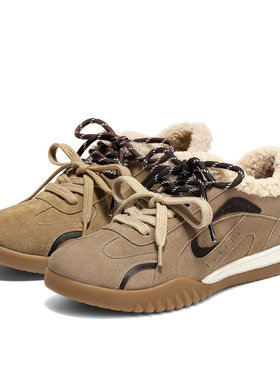 森达月牙真皮毛毛鞋女2025冬新毛绒保暖户外休闲德训鞋4NRB8DM5