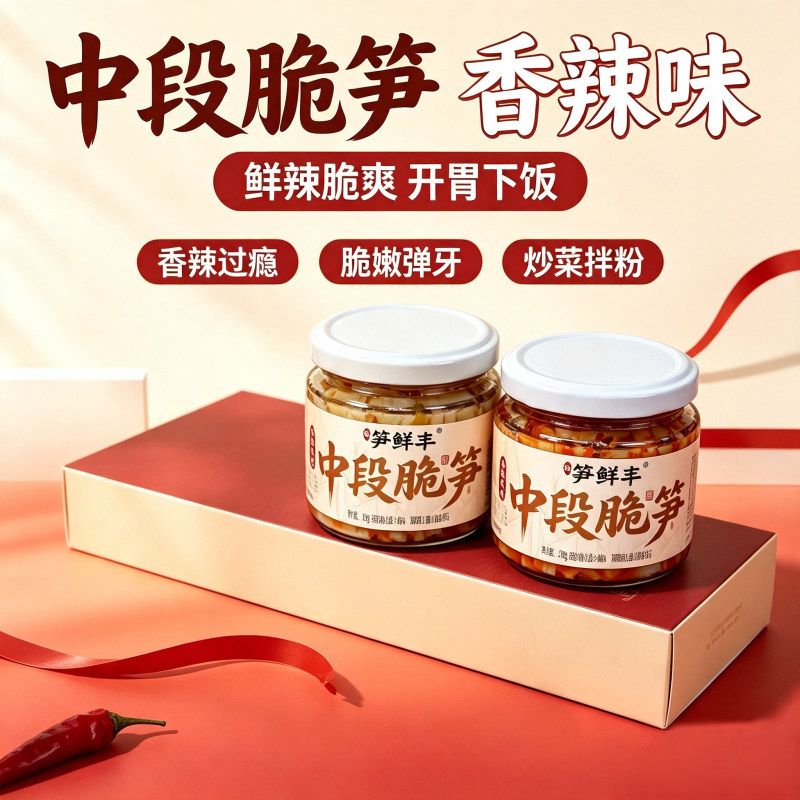 红油脆笋片即食香辣笋条清远英德特产笋鲜丰仟壹竹笋微辣下饭菜