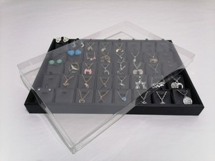 带盖皮革项链吊坠托盘盒子木质首饰品道具首饰架收纳40/吊坠托盘