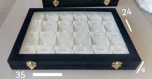 珠宝首饰项链手镯吊坠固定翻盖玻璃箱盒子黑绒布白拉丝纹皮革收纳