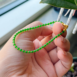 天然辣阳绿色冰种翡翠小米珠子手链串钏女款 可叠戴黄金搭配 新中式