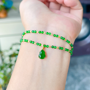 天然冰种辣阳绿色翡翠葫芦18k黄金吊坠挂件锁骨项链手串配件叠戴