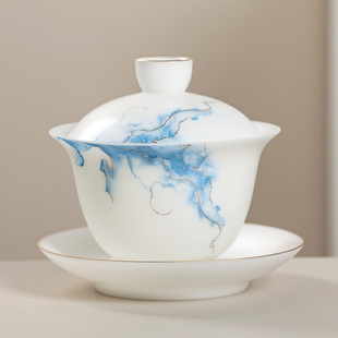 三才盖碗茶高档白瓷盖碗茶高档盖碗个人专用中式功夫茶碗带盖茶具