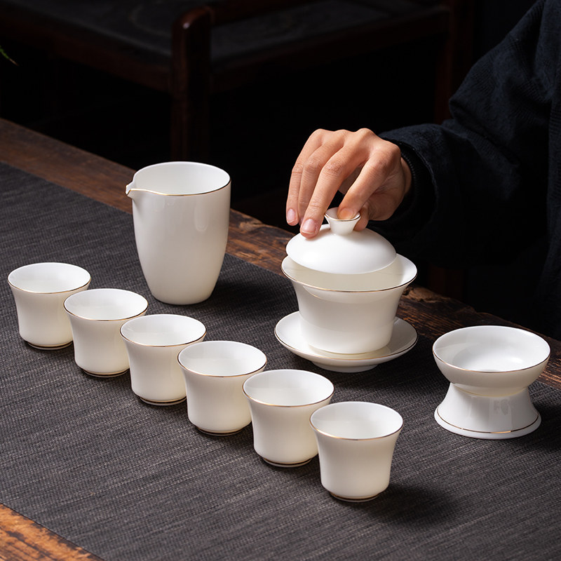 德化羊脂玉白瓷茶具套装家用整套功夫茶具泡茶具套装礼盒定制
