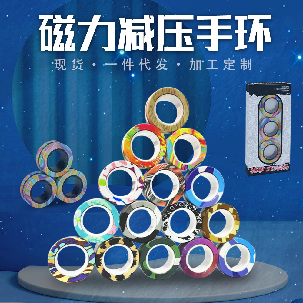 爆款指尖陀螺迷彩解压神器磁力手环迷你儿童玩具夜市地摊厂家批发