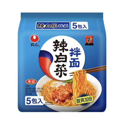 农心 秘制辣白菜拌面 方便面 袋面速食休闲零食品 五连包 132g*5