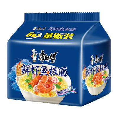 康师傅方便面 经典鲜虾鱼板面85g*5 泡面袋装 速食方便食品 五连