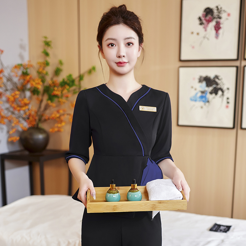秋冬前台短袖工装时尚大码服装新款高端美容院工作服美容师足浴