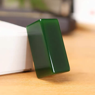 天然新疆和田玉碧玉印章玉料篆刻书法绘画姓名章菠菜绿碧玉手把件