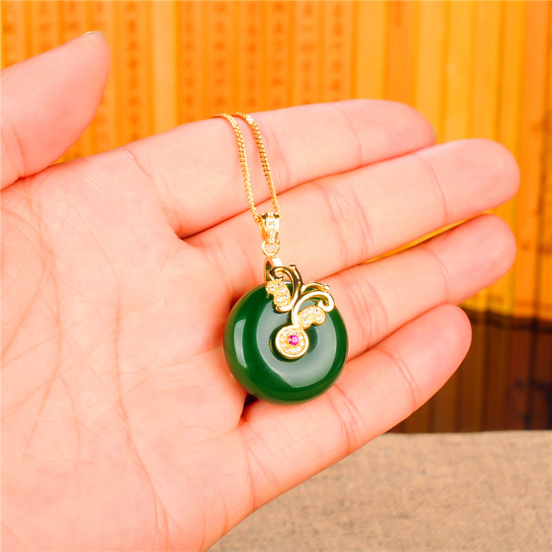 青峰玉业925银包玉新疆和田玉碧玉平安扣吊坠挂件昆仑羊脂玉貔貅