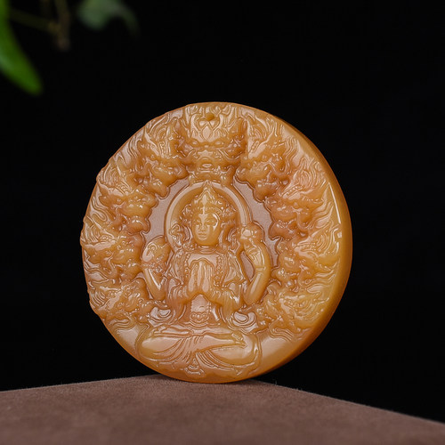 玉翡缘新疆和田玉观音糖玉双面雕九龙护主观音吊坠乘龙观音玉坠 - 封面