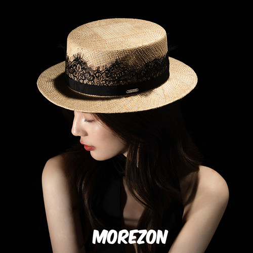 MOREZON【ETRE PAR LEE】25SS春夏潮人时尚蕾丝宝草手工平顶草帽