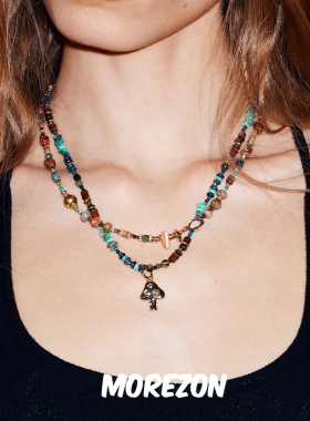MOREZON【LAZY CIRCLES蘑菇彩石系列】24AW新款潮人山野彩石项链
