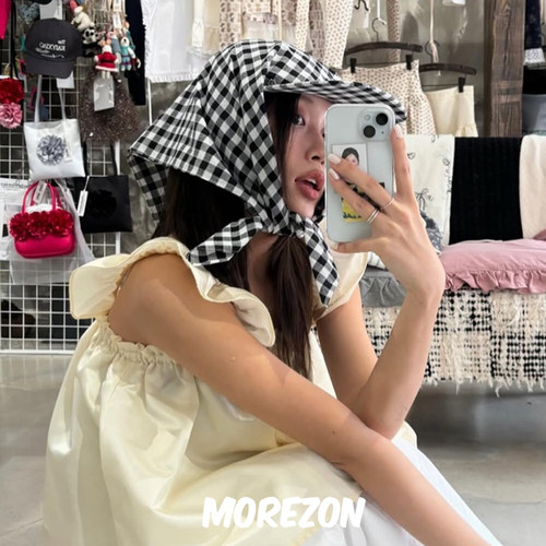 MOREZON【Brown hat Scarf Cap】25SS潮人时尚棋盘格头巾鸭舌帽子
