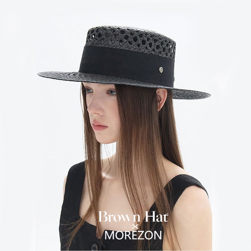 MOREZON【Brown hat Coco Boater Hat】26春夏新款潮人镂空草帽女