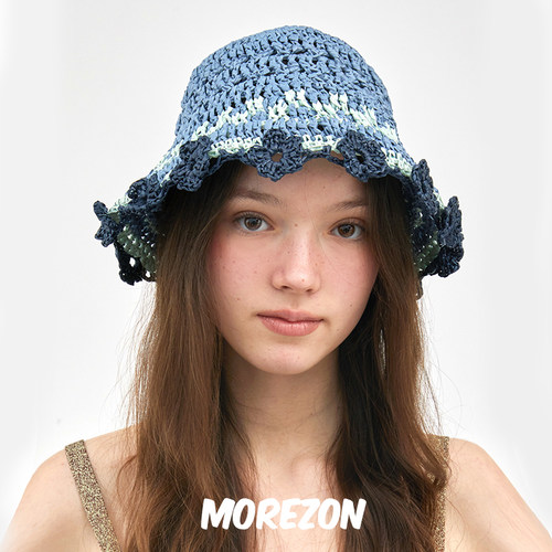 MOREZON【KAIIWEN】24春夏设计师手钩潮人花边帽檐拉菲草渔夫帽子