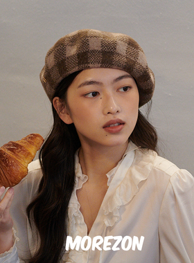 MOREZON【SHINJEO Check Beret】设计师秋冬潮人格子羊毛贝雷帽子